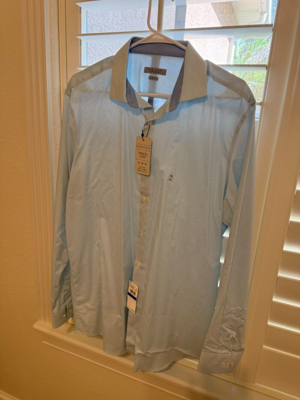 Perry Ellis Portfolio Men's Slim Fit Turquoise Striped Dress Shirt XL